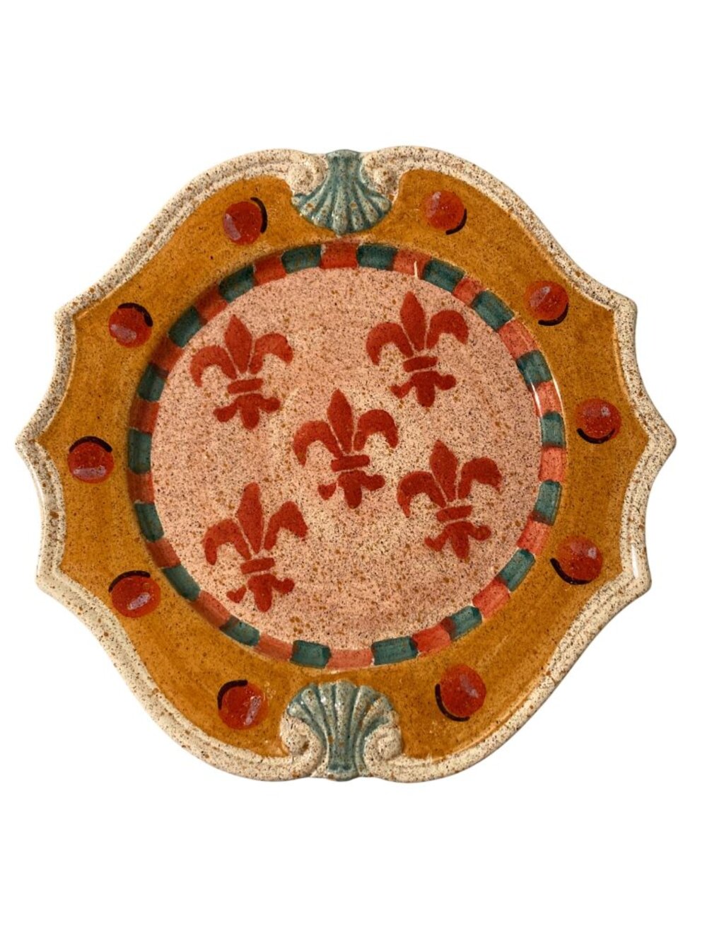 Italian Hand Painted Plate With Fleur-De-Lis And Scalloped Edges